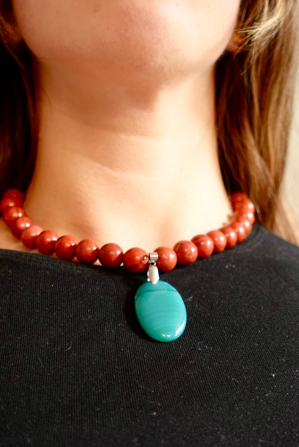Collar Joy - Jaspe Rojo + Onix Agua