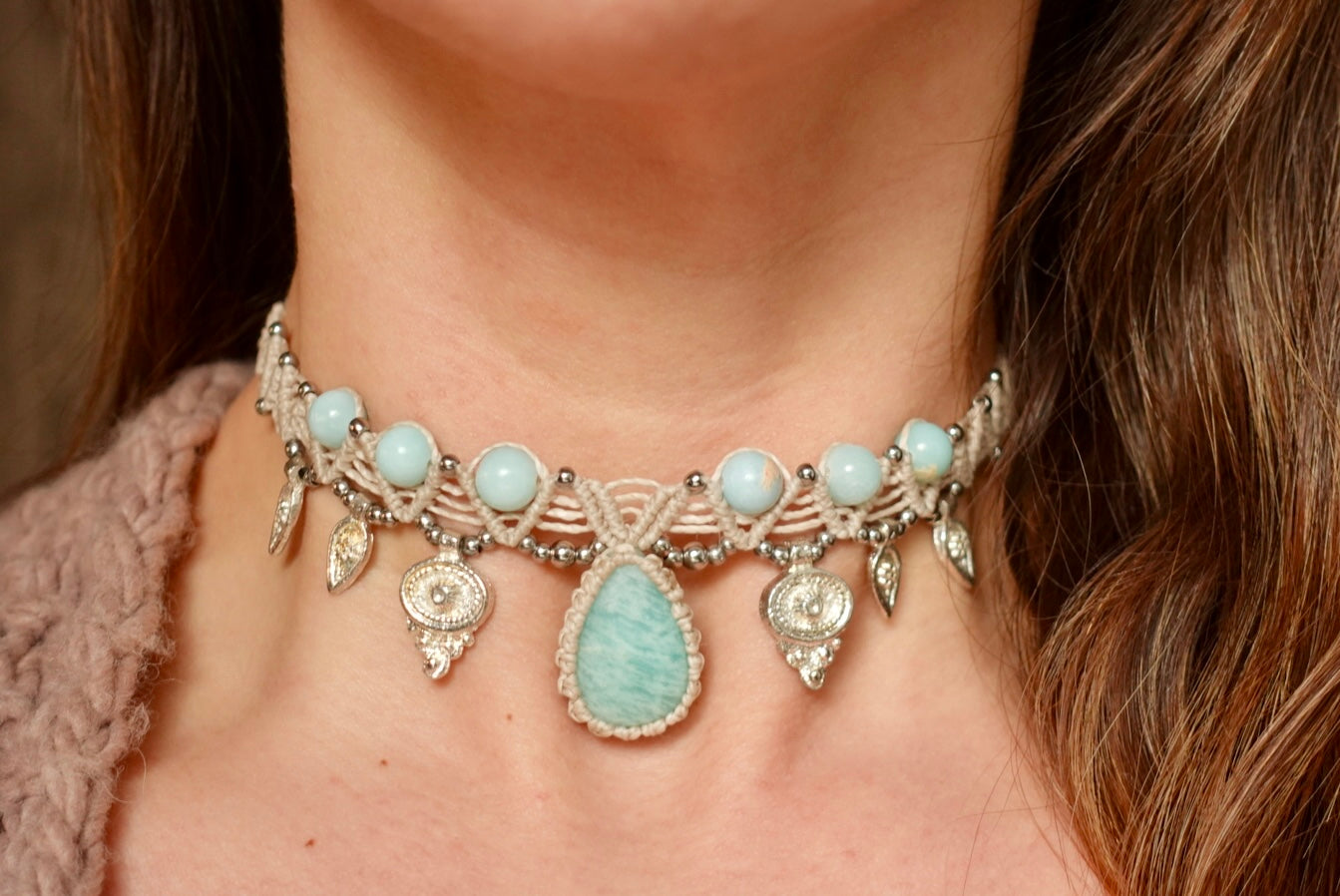 Collar Pipa Amazonita + Jaspe Imperial
