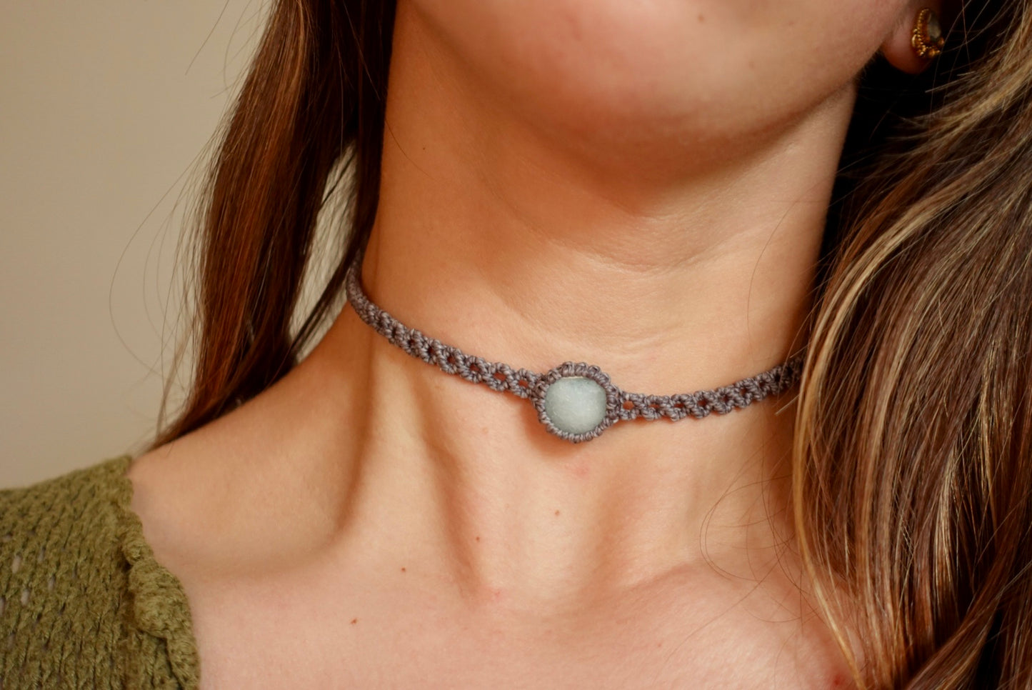 Choker Zicatela Aguamarina (gris)
