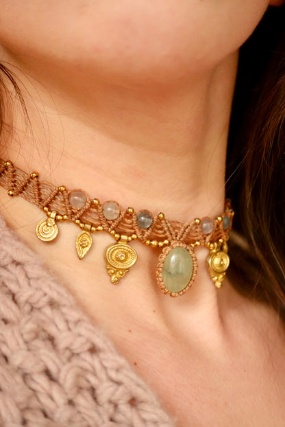 Collar Pipa Prehnita + Fluorita