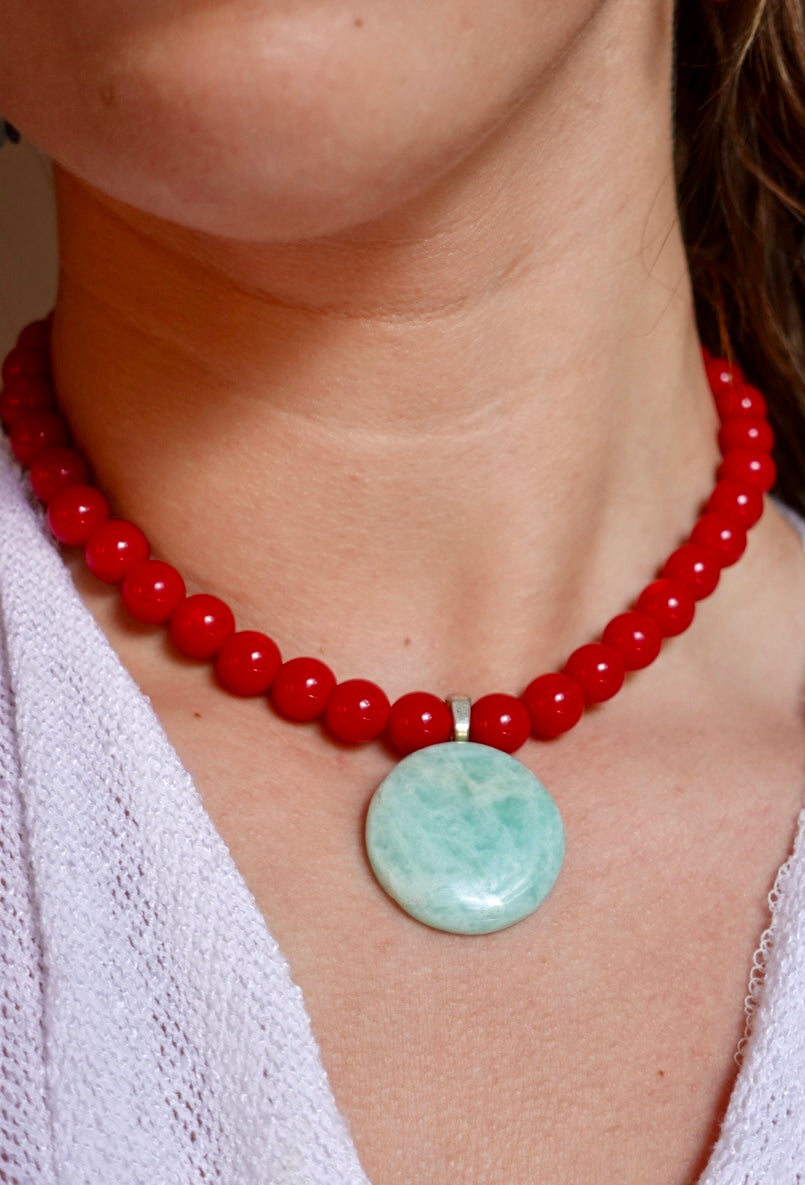 Collar Joy Jade Rojo + Amazonita