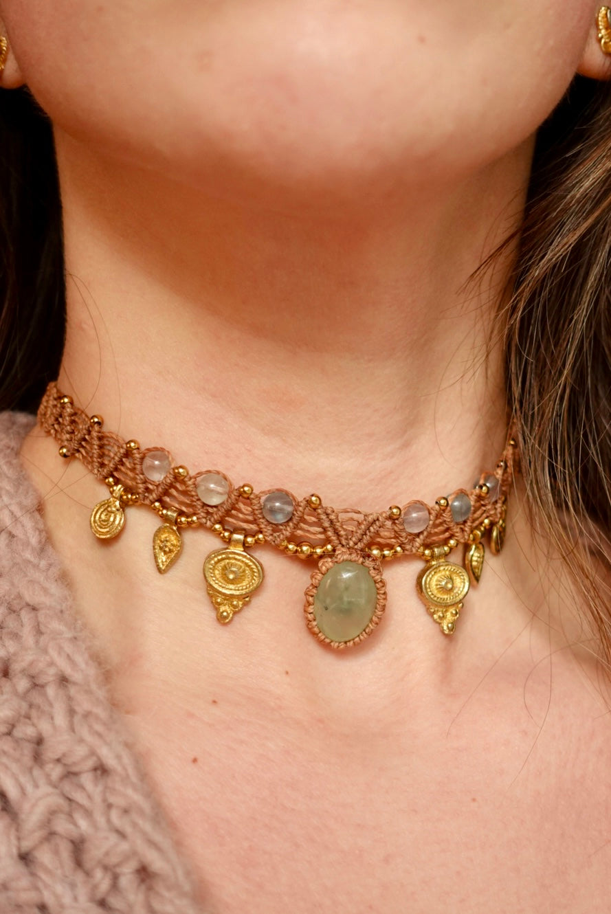 Collar Pipa Prehnita + Fluorita