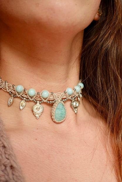 Collar Pipa Amazonita + Jaspe Imperial