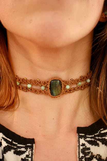 Choker Sintra Labradorita + Crisoprasa