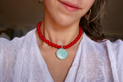 Collar Joy Jade Rojo + Amazonita