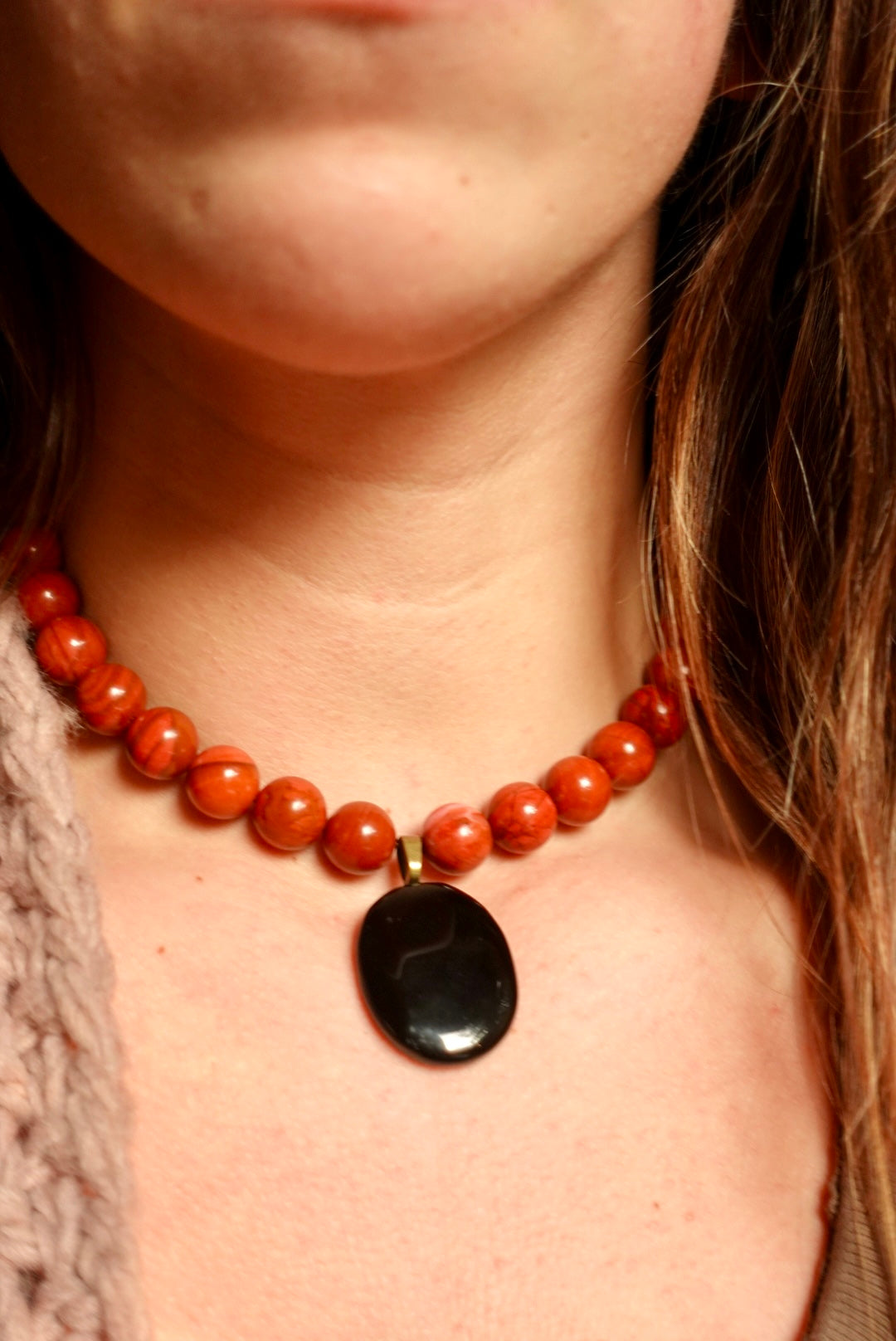 Collar Joy Jaspe Rojo + Obsidiana