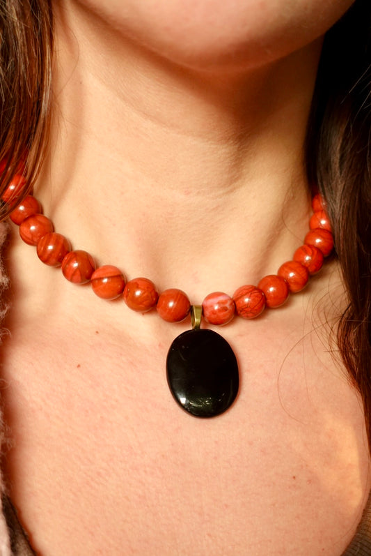 Collar Joy Jaspe Rojo + Obsidiana