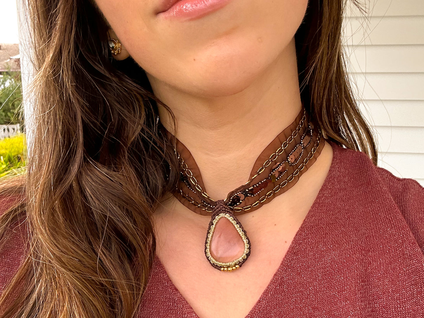 Choker Aura Piedra Luna Rosa