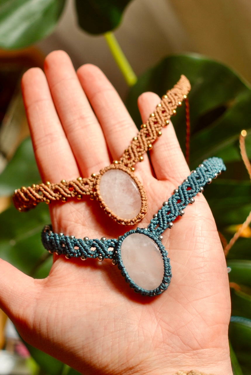 Collar Laos Cuarzo Rosa (cafe)
