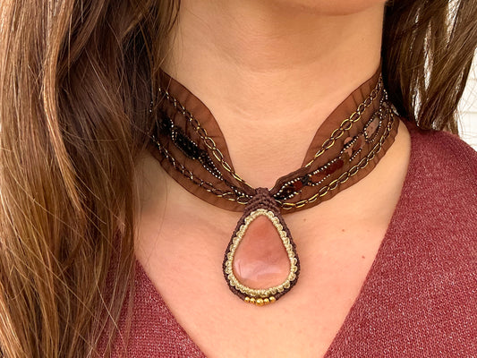Choker Aura Piedra Luna Rosa