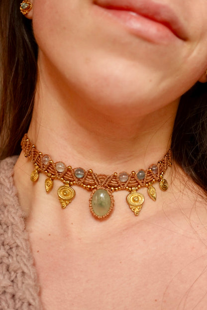 Collar Pipa Prehnita + Fluorita